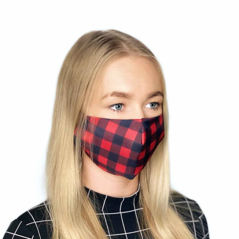 2-LAYERED FACE MASK Black/Red Check - FACEWEAR